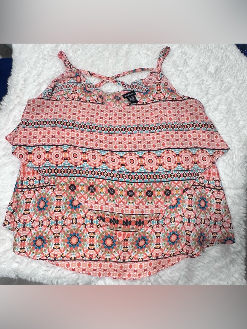 Torrid Mosaic Coral Pink Printed Layered Strappy Tank